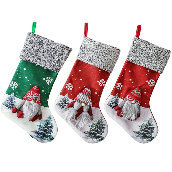 Julstrumpor 3-pack, 18\" Stora 3D Tomte Jul Dekor