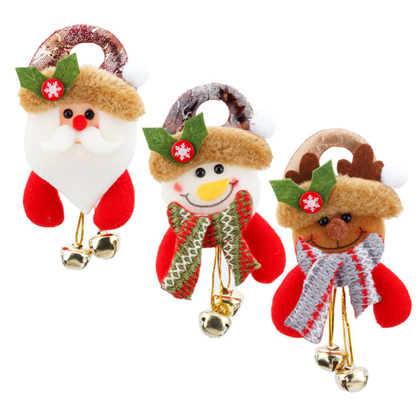 Dolls with Christmas Tree Bells Santa Snowman Pendants,3pcs