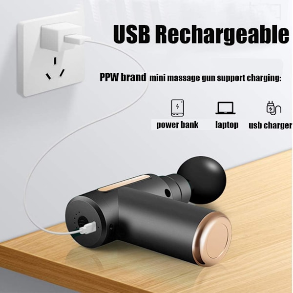 Mini hierontapistooli, USB ladattava, 4 hierontapäätä, kannettava sähköinen hierontalaite kehon lihasten rentoutukseen, suunniteltu naisille, 6 tilaa (harmaa)