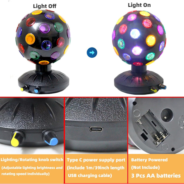 Roterende Diskokule LED Nattlys Projektor 360° Rotasjonshastighet/Lysstyrke Justerbar Lampe for Fest, Halloween, Jul.