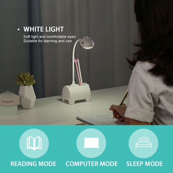 LED bordlampe til børn, 3 farver og dæmpbar, Touch Switch hvid
