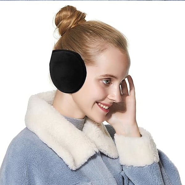 Ørevarmere til mænd og kvinder Klassisk fleece Unisex Vinter Varme Ørekopper (Sort)