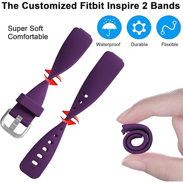 Kompatibel med Fitbit Inspire 2-band för män och kvinnor, 4-pack mjuka silikon vattentäta sportband handledsband för Inspire 2 Fitness Tracker, stor B