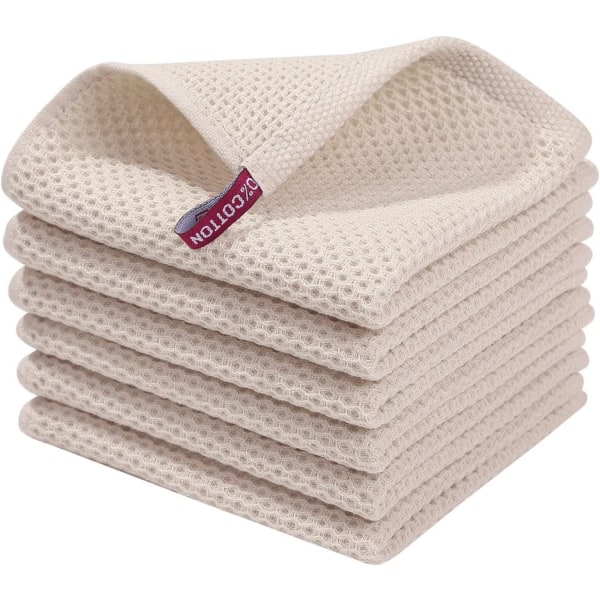 Køkkenhåndklæder 100 % ren bomuld, pakke med 6, 30 x 30 cm, højabsorberende superbløde håndklæder, til køkkenopvask, hurtigtørrende holdbart