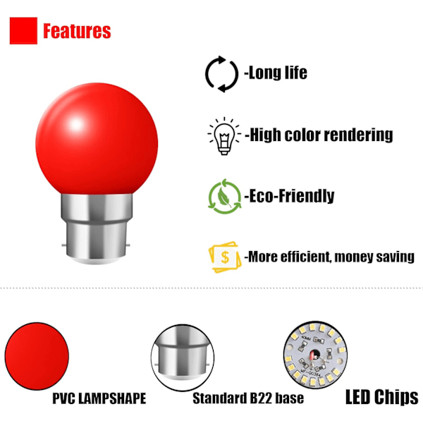 B22 Bajonettlampor - 10-pack Festong LED-lampa 2W (20W motsvarande), Färgglad energibesparande lampa färg