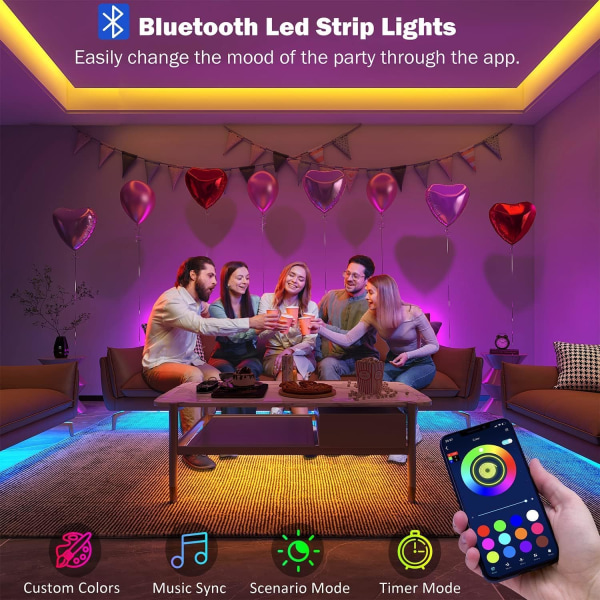 10M LED-lysstripe Bluetooth Smart App-kontroll Musikk Synkronisering Fargeendring RGB LED-lysstriper med fjernkontroll