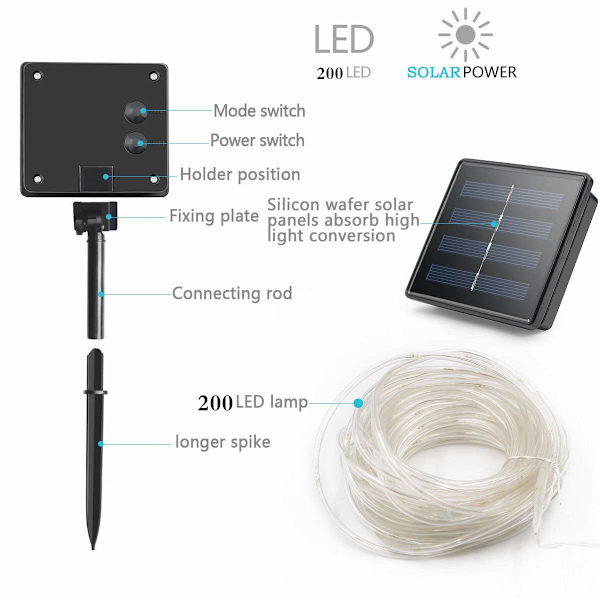 200 LED solcellslingor utomhus, vattentät 72FT solcellslingor för trädgårdshem bröllopsfest julbelysningsdekorationer
