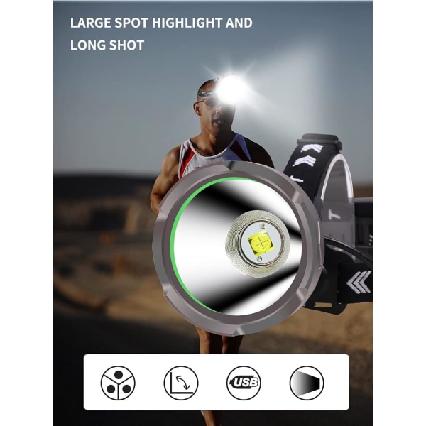 LED-strålkastare, uppladdningsbar 4-läge med aluminiumreflektor (stor)
