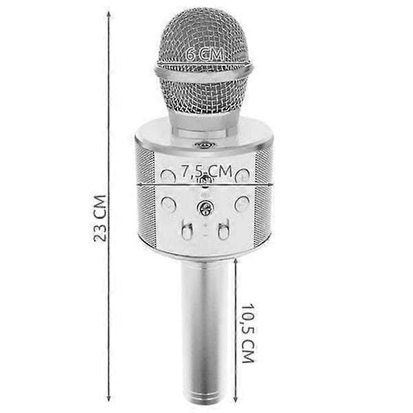 Karaokemikrofon med høyttaler og Bluetooth, Sølv silver