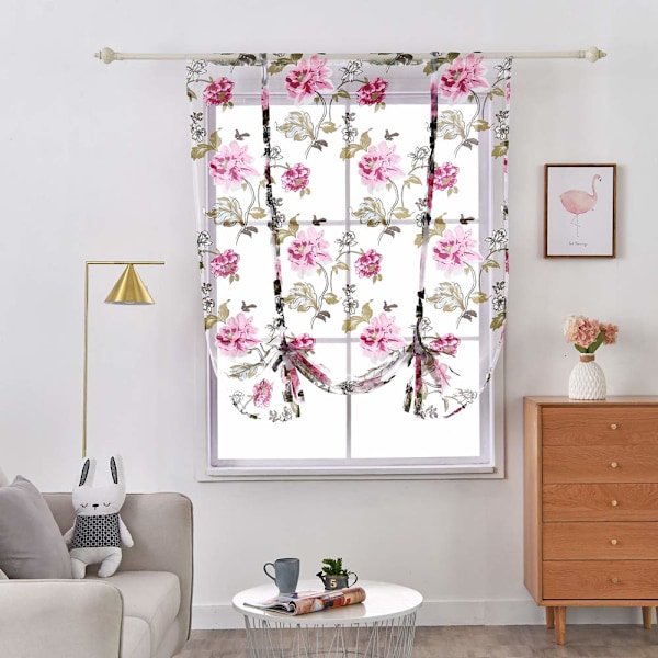 Stykke Tyll Romerske Gardiner Gjennomsiktig Blomsterprint Romerske Persienner (Bredde 80cm / Høyde 120cm, 615# Rosa)