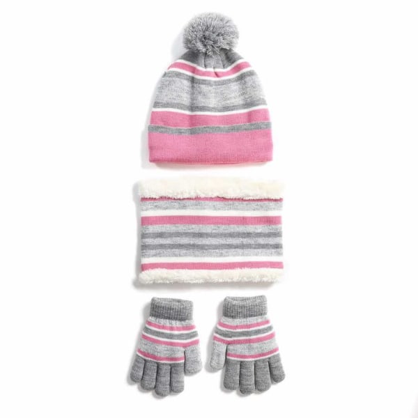 3Pcs Kids Winter Hat Scarf Gloves Set for 3-6 Years Old (Pink)