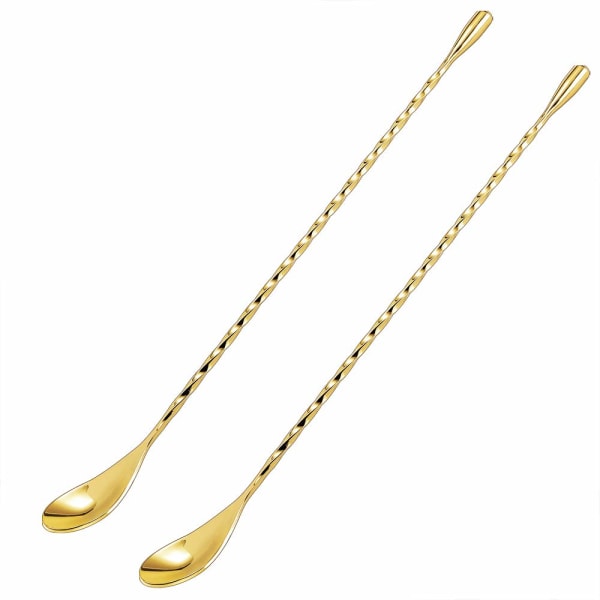 12in Mixing Spoon Stainless Steel, 2pcs Spiral Pattern Gold