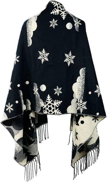 Juletema Shawl Sjal - Efterår & Vinter (Sort)