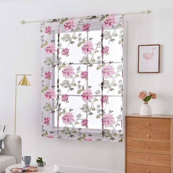 Tyllgardin Romersk Gardin Genomskinlig Blomstertryck Romerska Rullgardiner Stångficka Knytband Skira Gardiner, Lila, 80cmx120cm
