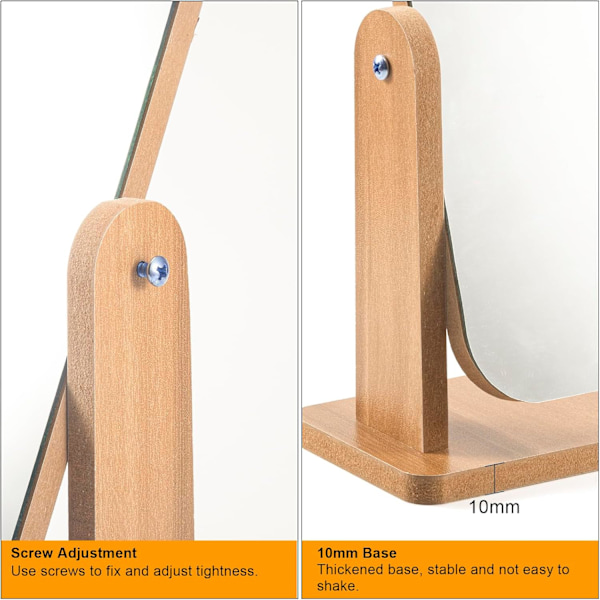 Sminkespeil i tre for skrivebord, 360° dreibart firkantet bordpeil, 22 x 17 cm