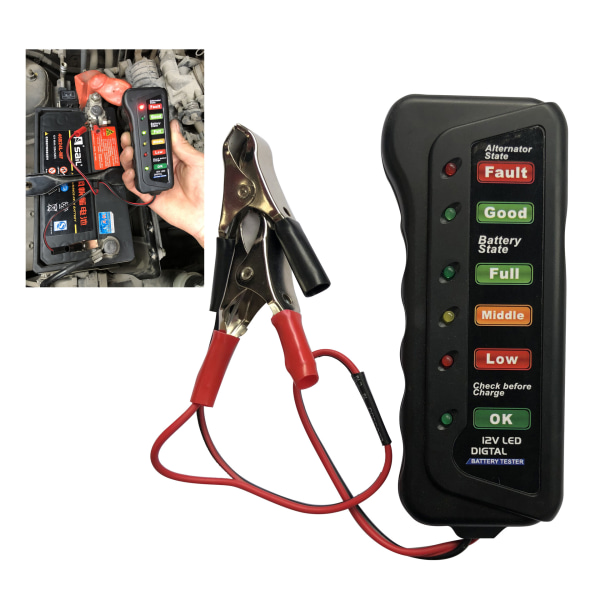 6 LED-lys Bilbatteritester 12v Generator Batterianalysator