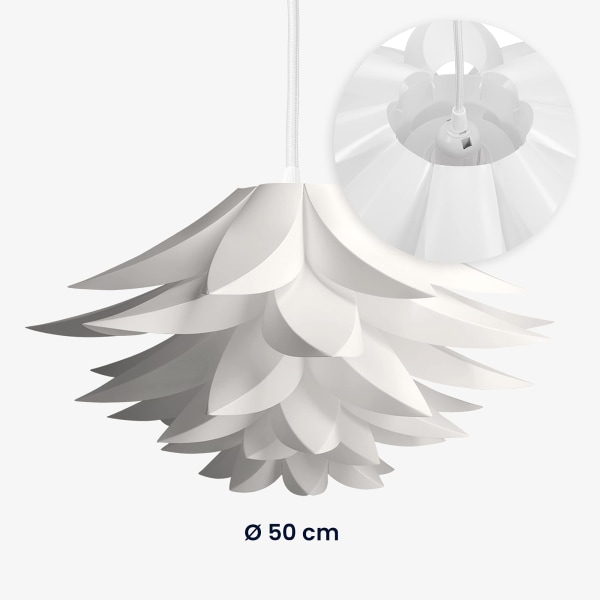 Pussel hängande lampskärm - Lotus Flower DIY Jigsaw Lampskärm Kit - för hängande taklampa eller golvlampa - Diameter 20" (50 cm) - Vit