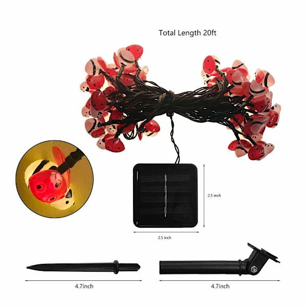 Utendørs solcellelyssnor, solcelle 6,5 m 30LED