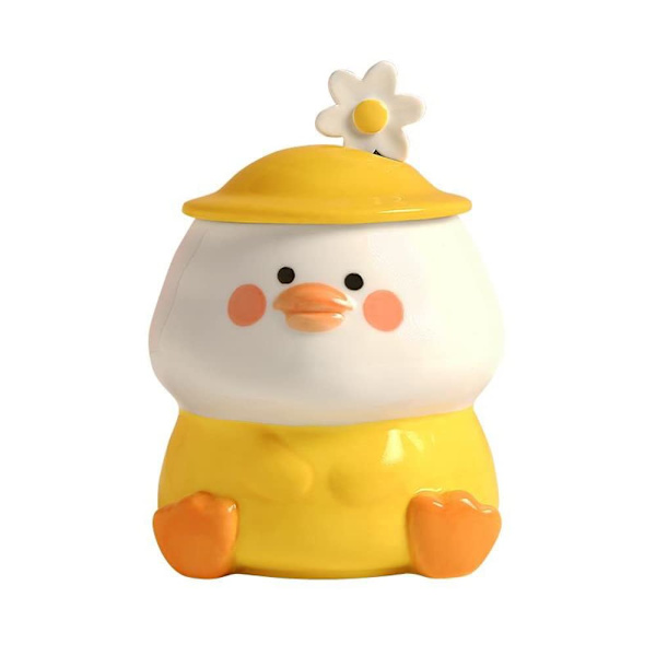 Rolig gul anka kopp söt mugg keramik kaffemugg med sked Kawaii mjölkte mugg med lock 3D djur mugg