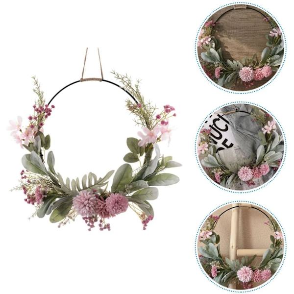 Kunstige blomster metalring eukalyptus krans floral dørkrans vægkrans guirlande påskekrans blomsterkrans påskedekoration pink