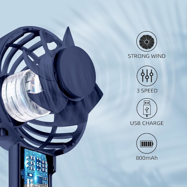 Mini Käsikäyttöinen Tuuletin, Tehokas Pöytätuuletin Soljella, Ihastuttava Muotoilu, Pieni Henkilökohtainen Kannettava Tuuletin 3 Nopeutta, Kevyt, USB-Latautuva Meikille