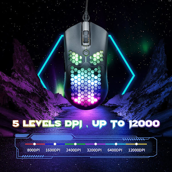 65G Trådlös Lättvikts Spelmus, 26 RGB Bakgrundsbelyst USB Spelmus med 7 Programmerbara Knappar, med Ultralätt Ergonomisk Bikakestruktur