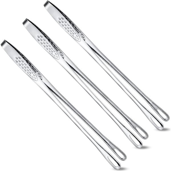 3 st rostfria grilltänger köksmatstänger pincett matlagningstång verktyg för sallad, fisk, biff, grill, buffé, grill (9,4 tum)