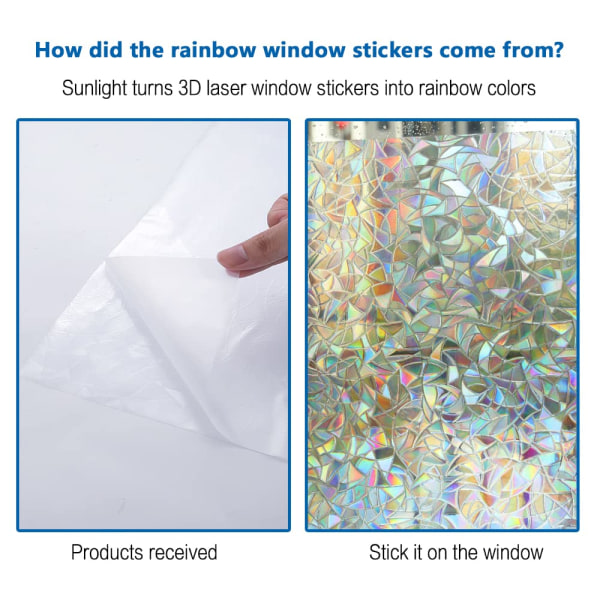 3D Rainbow Window Film Privacy Window-klistremerke (30x300 cm)