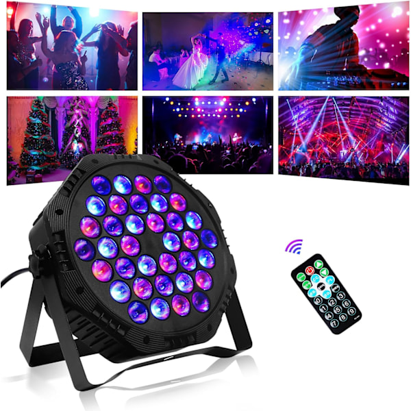 Party Discolys, 36 LED Scenelys med DMX og Fjernkontroll, 7 Moduser RGB Effekter for DJ Fester, Klubber, Barer, Familie Bursdager