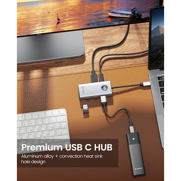 5-i-1 Dockingstation med 4K HDMI, 60W Power Delivery, USB C 3.0 5Gbps og 2 USB 2.0 Dataporte til MacBook Air/Pro, XPS og Mere (Grå)