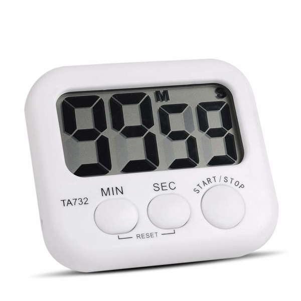 Hvit Mini Elektronisk Stor LCD Digital Kjøkken Timer Klokke Nedtelling Telletid Høy alarm Hjemmeovn Matlagingsverktøy Tilbehør