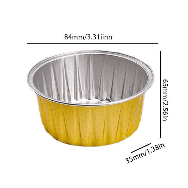 Alumiinifoliovuokia leivontaan, 50 kpl uudelleenkäytettäviä alumiinifoliovuokia Ramekins Cupcake-leivontakupeja Mini-vanukaskuppeja syntymäpäiväjouluun (130 ml)