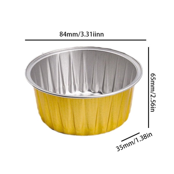 Aluminiumfolie bakformar, 50 st återanvändbara aluminiumfolieformar Ramekins Cupcake bakformar Mini puddingformar för födelsedag jul (130 ml)