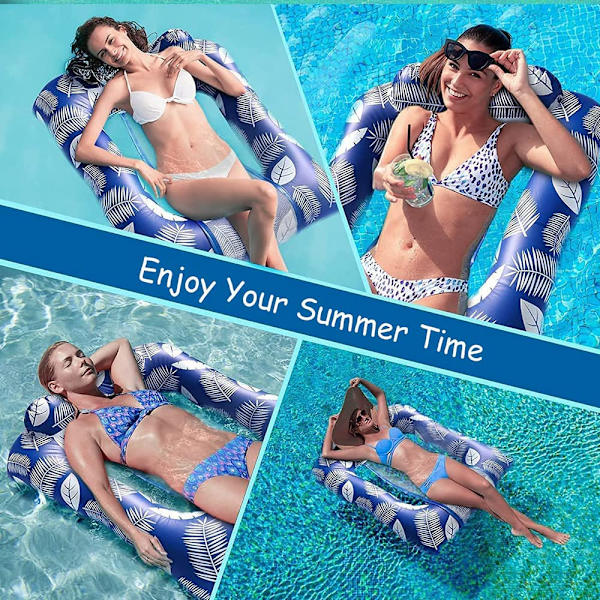 Oppustelig pool float, oppustelig svømmende flydende seng pool liggestol, vand hængekøje strandlegetøj med nakkestøtte til sommersjov, flydende rør