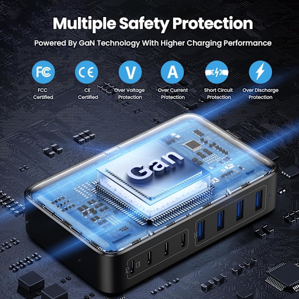USB C Lader, 8-Port USB C Lader PD QC PPS Lading, Laptop Lader Kompatibel med MacBook Air/Pro, iPhone, iPad Pro, Samsung Galaxy, Huawei