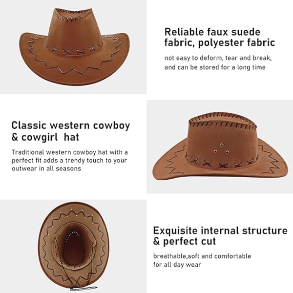 Cowboyhatt Mocka Cowboyhatt bred brättad västerländsk filt cowboyhatt för män kvinnor,brun