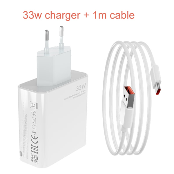 Hurtiglader for vegg, med USB til Type-C-kabel POCO X5/M5S/M4 Pro/M4 Pro 5G/X3 Pro/POCO F3/F2 Pro/X3 17.0 til 33.9W ladeadapter for smarttelefoner