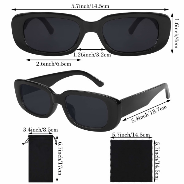 12 stk. Små Rektangulære Solbriller til Kvinder Retro Briller Vintage Firkantede Briller Brede Stel Solbriller med Opbevaringspose