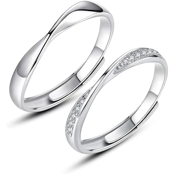 925 Sterling Hopea Sormus Yksinkertainen Pari Sormukset 2KPL