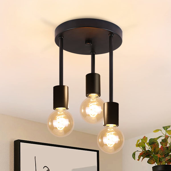 Taklampa vintage taklampa svart - hängande 3-lampig takspotlight E27 med 3 spotlights taklampa industriell takspots utan glödlampa
