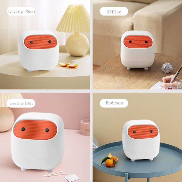 Søt Mini Ninja Skrivebords Søppelbøtte Dobbel Trykk Søppelbøtte med Lokk Egnet for Multi-Scene Søppelbøtte (Hvit)
