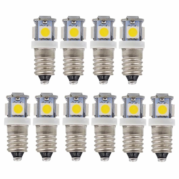 10 stk E10 6V LED pærer 5SMD 0,5W 50LM lampe (varm hvid)