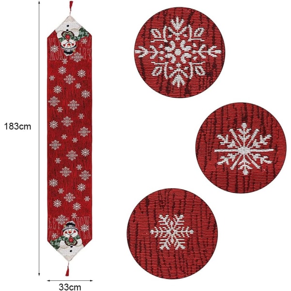 33 * 183cm Joulupöytäjalka Punainen Viihtyisä Joulukoristeet Pöytä Brodeerattu Lumiukko Lumihiutalekuvioinen Ruokapöydän koristelu