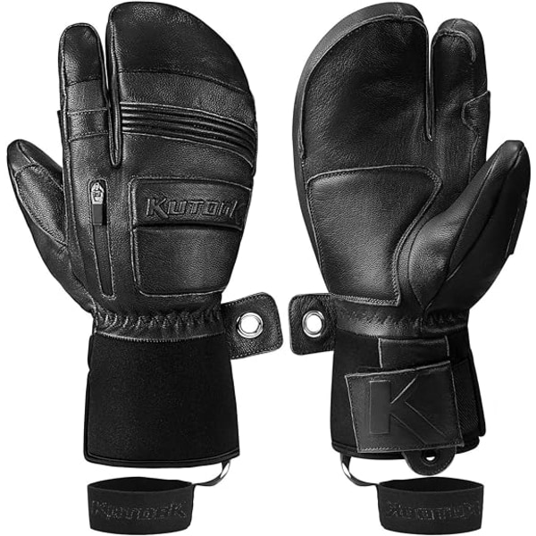 Vinter Skidhandskar Termiska Vattentäta Getläder Förlängda Handled Snö Skid Snowboard Utomhussporter XL Black XL
