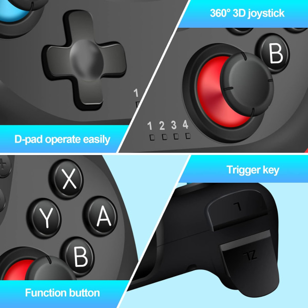 Kontroller for Switch, Trådløs Pro Kontroller for Switch/Switch Lite, Switch Gamepad Joystick Fjernkontroll Left blue, right red