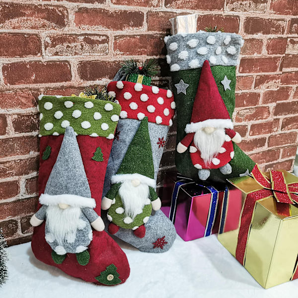 Julstrumpa 3-pack, 18,5 tum 3D-tomtar Jul
