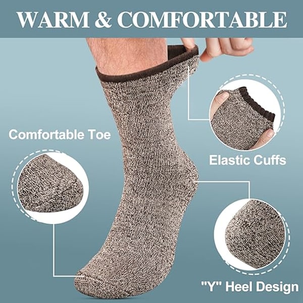 5 Par Varma Ullstrumpor Män, Mjuka Termiska Strumpor för Män, Tjocka Ullvandringsstrumpor Herrar Vinter Mysiga Vandrings Casual Crew Bootsstrumpor