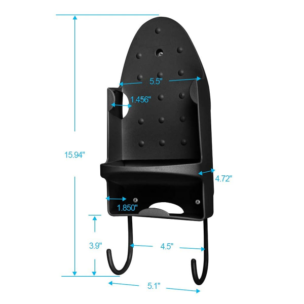 Strykebrettholder Veggfeste, for Maks 5 tommer Bredde, Svart