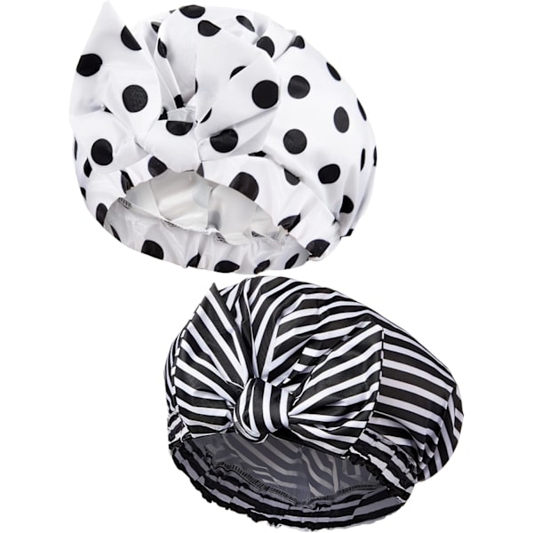 Stykker Brusehætter til Kvinder, Vandtætte Genanvendelige Brusehårhætter Elastisk Kant Turban Brusebadshætter til Langt, Kort og Krøllet Hår til Kvinder Piger Black dots