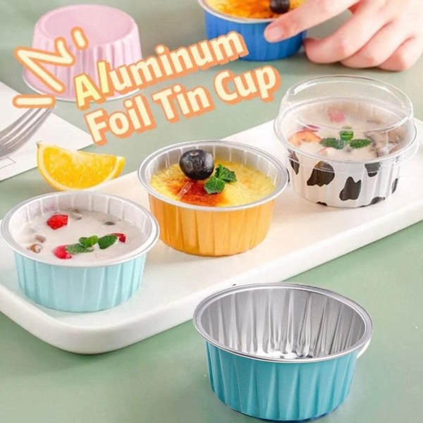 Aluminiumfolie bakformar, 50 st återanvändbara aluminiumfolieformar Ramekins Cupcake bakformar Mini puddingformar för födelsedag jul (130 ml)